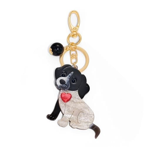 CUFELMU Cute Dog Acrylic Keychain for Women Girls, Black Puppy Bag Charm Heart, Pet Lover Gift for Backpack Purse - Image 1