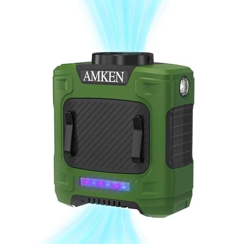 AMKEN Waist Fan, 10000mAh Rechargeable Belt Clip Fan, 24H Runtime, 49ft/s Strong Airflow, 3-Speed 7-in-1 Hands-Free Wearable with LED SOS Warning Light for Jobsite, Warehouse, Camping, Outdoor Work - Image 1