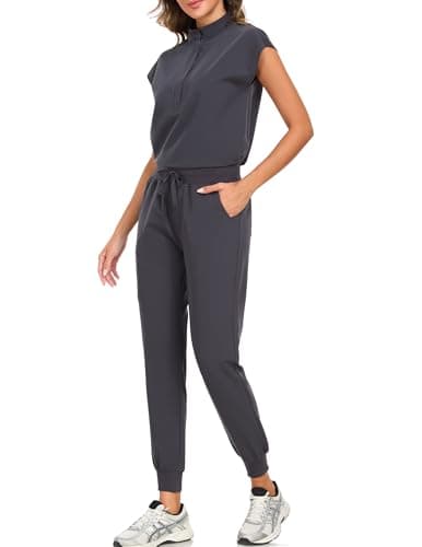 VECARDI Scrub Pants for Women Four Way Stretch Yoga Joggers High Rise Zipper Cargo Pants with 5 Pockets Pewter - Thumbnail 5