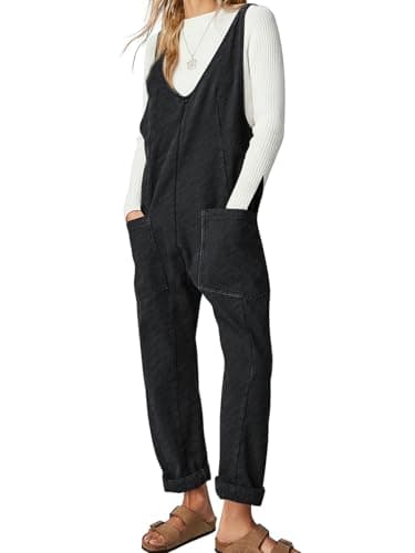 EXLURA Womens High Roller Denim Bib Jumpsuits Casual Loose Sleeveless Baggy Overalls Jeans Pants Jumpers with Pockets - Image 1
