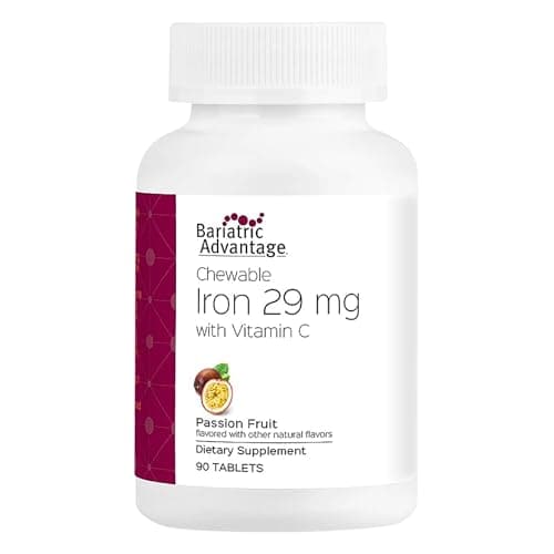 Bariatric Advantage Chewable Iron 29 mg - for Bariatric Surgery Patients - Iron with Vitamin C - No Iron Taste - Ferrous Fumarate & Carbonyl Iron Supplement - Passion Fruit - 90 Count - Image 1