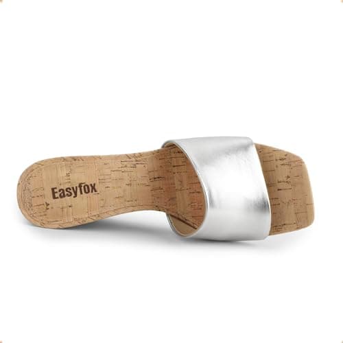 Easyfox Wedge Sandals for Women Silver Wedge Heels Open Toe Slip on Wedge Sandals High Heel Womens Wedge Sandals Summer Dressy Sandals Size 11 - Thumbnail 5