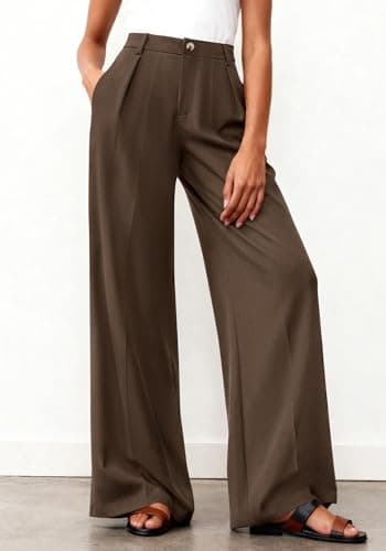 BTFBM Wide Leg Pants Woman 2026 High Waisted Button Business Casual Dressy Trousers Office Work Palazzo Pants Pockets(Brown, XX-Large) - Thumbnail 5