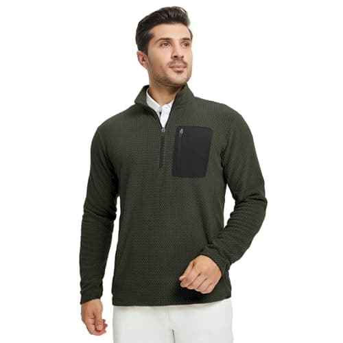 M MAELREG Mens 1/4 Zip Pullover Winter Performance Wicking Fleece Comfort Long Sleeve Men's Pullover Sweaters Forest Green - Thumbnail 2