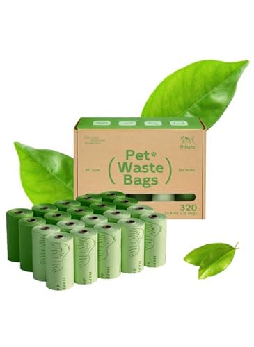 Pikoto Dog Poop Bags Rolls, 320 Count (20 Refills) - 60% Recycled Plastic Unscented - Leak Proof, Extra Thick Waste Bag with Easy-Peel Sticker (Green)