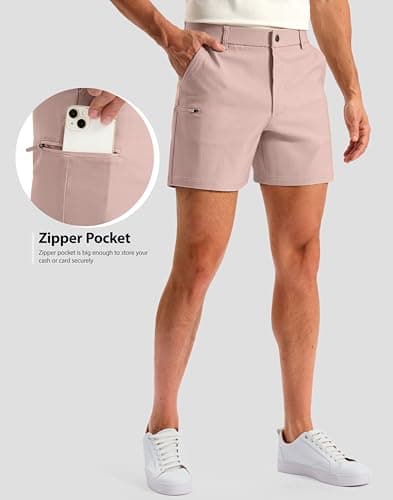 Pudolla Men's Casual Shorts 7/9 Inch Golf Shorts Stretch Dress Work Shorts for Men with 4 Pockets Quick Dry Lightweight(Dusty Pink-5inch-34) - Thumbnail 4