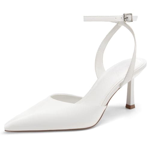 Athlefit Women's Closed Pointed Toe 3 Inch High Heels Ankle Strap Stiletto Heel Wedding Party Dress Pumps Shoes, White Size 10,SAPU2602W - Image 1