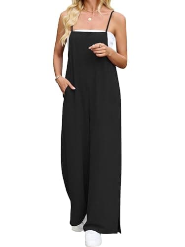 Heymoments Overalls Jumpsuits Rompers for Women Black XX-Large Casual Maternity Summer Comfy Ladies Loose Fit Dressy Wide Leg One Piece Sleeveless Grils Long Bib Baggy Pants with Pockets - Image 1