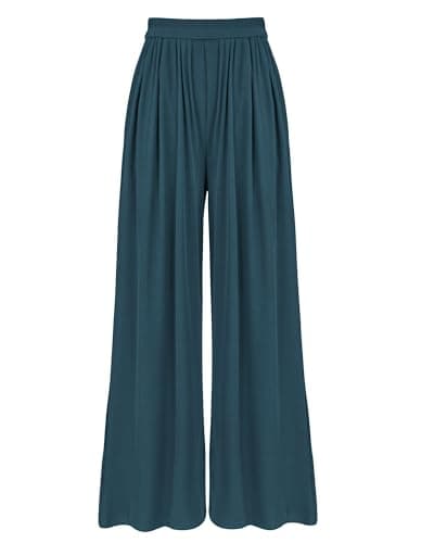 BTFBM Palazzo Pants for Women Spring Summer Clothes 2026 Pockets High Waist Casual Knit Flowy Wide Leg Trousers(Lake Blue, X-Large) - Image 1