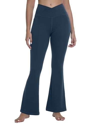 MathCat Women's Flare Yoga Pants Bootcut with Pockets, High Waisted V Crossover Workout Leggings for Yoga, Gym, Lounge True Navy - Image 1