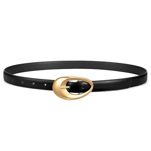 C O E CESCOSI Women Faux Leather Belt for Jeans Pants Fashion Ladies Thin Waist Belt with Gold Oval Buckle - Image 1