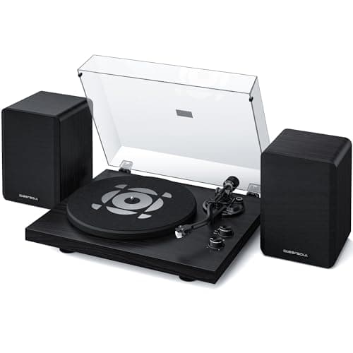 QLEARSOUL SoulBox S1 Vinyl Record Player with Stereo Speakers, Turntable with Built-in Preamp, S-Shaped Tonearm, 33/45 RPM - Black - Image 1