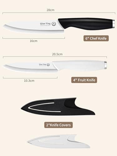 Ceramic Knife Set for Kitchen with Sheath: 100% Zirconia Pure Ceramic Sharp Blade Fruit Cutting Knives 9Pcs with Cover Rustproof Clean Cut Edge Black Handle, Black and White - Thumbnail 2
