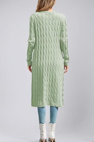 Cakulo Womens Long Cardigans Cable Knit Chunky Cardigan Sweaters Open Front Fall Winter Fashion Outfits Coats 2025 Green XL - Thumbnail 6