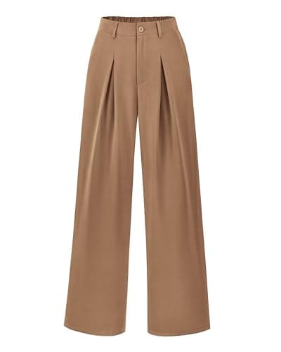 BTFBM Women High Waist Palazzo Pants Fall 2025 Casual Wide Leg Trousers Loose Work Office Business Suit Pant Pockets(Khaki, Large) - Image 1