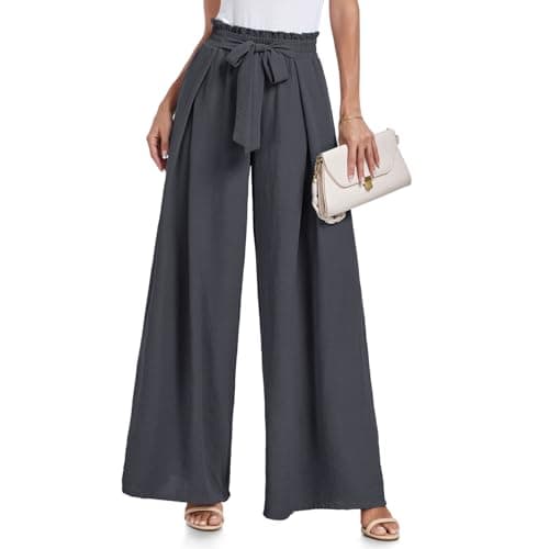 Lepunuo Womens Casual Wide Leg Pants High Waisted Straight Long Trousers Palazzo Pants A - Grey - Image 1