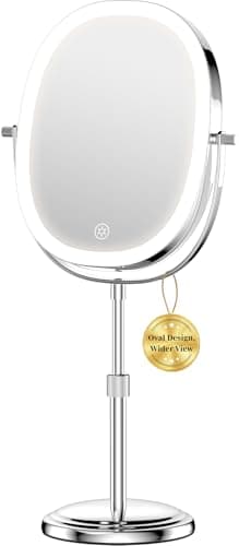 DeLanges 9″ Makeup Mirror with Lights, 7X Magnification, Height Adjustable Vanity Mirror, Rechargeable 3 Color Lighting Mode, 360° Swivel Double Sided Magnifying Mirror, Chrome, Gift for Women - Image 1