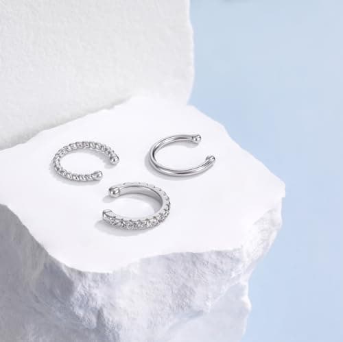 POMODA 3PCS 14K Gold Plated Ear Cuff Earrings for Women Small CZ Ear Cuffs Non Piercing Cartilage Earrings Lightweight | Clip On Huggie Hoop for Her - Thumbnail 4