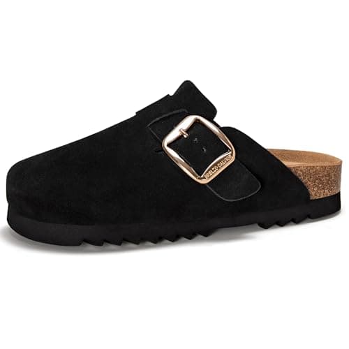 Brelzo Calvior Suede Clogs for Women Leather Mules Slip-on Sandals Men's Potato Shoes with Arch Support - Image 1
