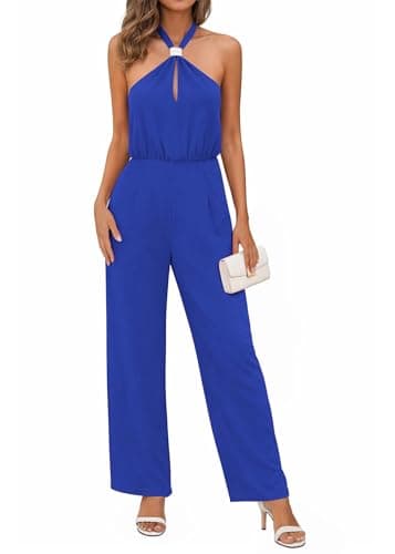 Lazysmile Summer Jumpsuits for Women Sleeveless Halter Backless Pants Romper Dressy Wide Legs One Piece Outfits - Image 1