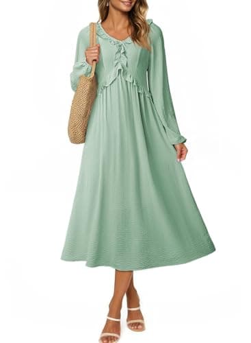 Dokotoo Womens Dresses Sundresses for Women 2026 Business Casual Outfits Early Spring Fashion Plus Size Dresses Long Flowy Dresses for Women Boho Maxi Dress Light Green - Image 1