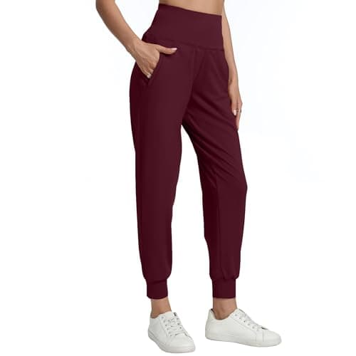 zsenoxaxi Womens Joggers with Zipper Pockets Lightweight High Waisted Athletic Tapered Pants for Travel Workout Lounge(Wine Red,XL) - Image 1