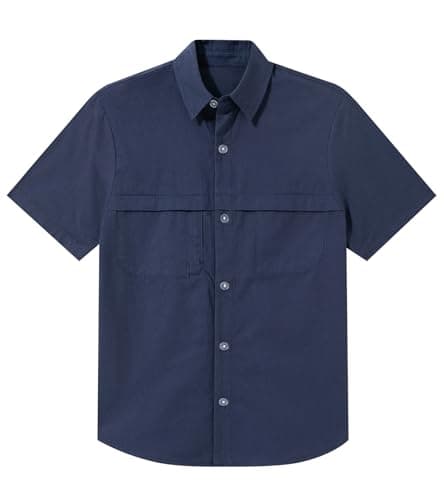 Funnycokid Boys Dress Shirts Button Down Short Sleeve Size 8 7 Navy Blue Casual Cotton Woven with 3 Pockets - Image 1