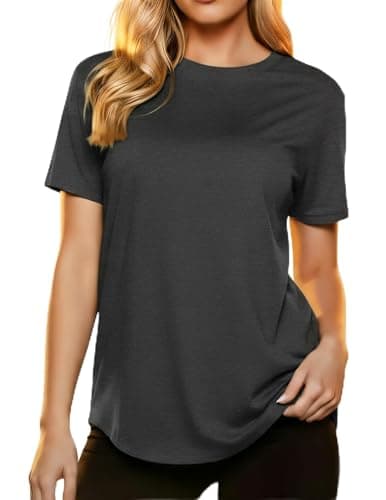 MAPICK Women’s Short Sleeve Workout Shirt Yoga Top Gym Tee Summer Athletic Casual Loose Fit T-Shirt Dark Grey - Image 1