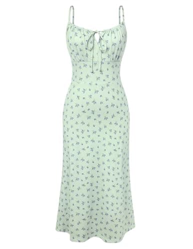 Belle Poque Floral Dress for Women Summer Backless Spaghetti Strap Dresses Cami Dresses Tea Party Dress (Green Blue Floral,XL) - Image 1