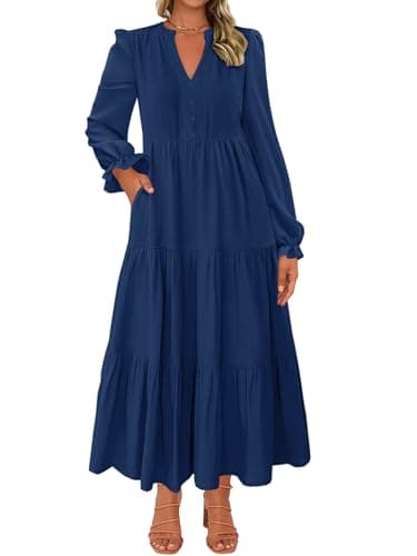 Lazysmile Long Sleeve Dress for Women Navy - Image 1