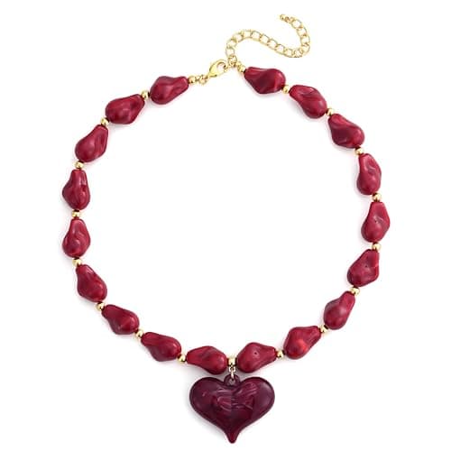 FILMOON Red Chunky Heart Choker Necklace for Women Acrylic Puffy Heart Statement Necklace Exaggerated Beaded Choker Jewelry Gift - Image 1