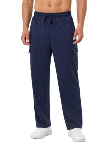 SILKWORLD Sweatpants for Men Cargo Sweat Pants Straight Leg Joggers for Yoga Gym Workout Causal Lounge, Navy, Medium - Image 1