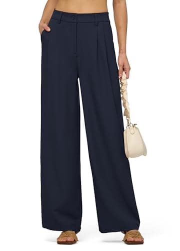 CHEERYAH Women's Work Pants Wide Leg Dress Pants Casual Slacks Office Pants High Waisted with Pockets 28" Navy S - Image 1