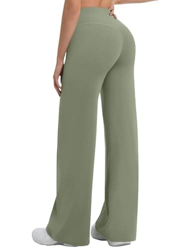 AVAMO Straight Leg Workout Leggings No Front Seam High Waist Butt Lifting Leggings for Women Stretch Yoga Gym Pants Gray Green - Image 1