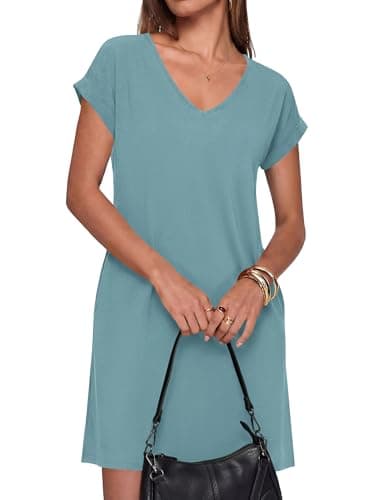 BTFBM Womens Summer Dresses 2026 Pockets Short Sleeve Loose Nightgowns Pajama Beach Vacation Casual Spring T Shirt Dress(Grey Blue, Large) - Image 1