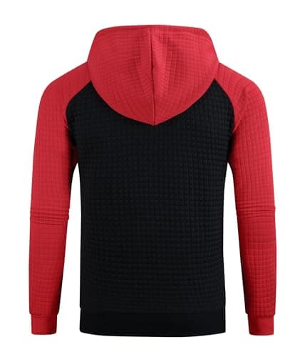 Men's Casual Sweatshirt Lightweight Full Zip Up Drawstring Warm Hoodie Long Sleeve Waffle Knit Jacket with Pocket - Thumbnail 3