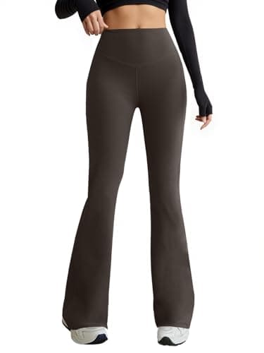 COPYLEAF Flare Leggings for Women High Waist Yoga Pants with Pockets Tummy Control Workout Gym Bootcut Leggings(Brown L) - Image 1