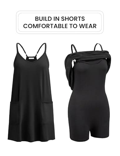 Ekouaer Womens Athletic Romper Dress Summer Tennis Active Sports Mini Dresses Built in Shorts Travel Vacation Outfits A Black 2XL - Thumbnail 6
