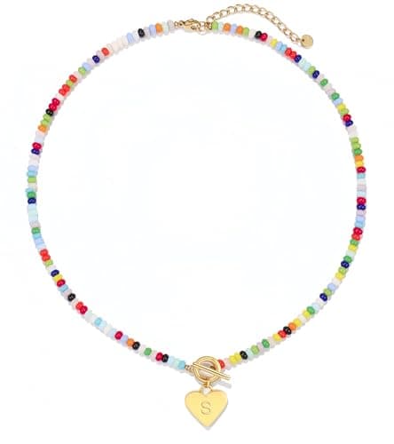 ARZASGO Initial Necklace for Women - Colorful Beaded Necklace Love Initial Letter Pendant Choker, Personalized A-Z Letter Necklaces Jewelry Gift - Image 1