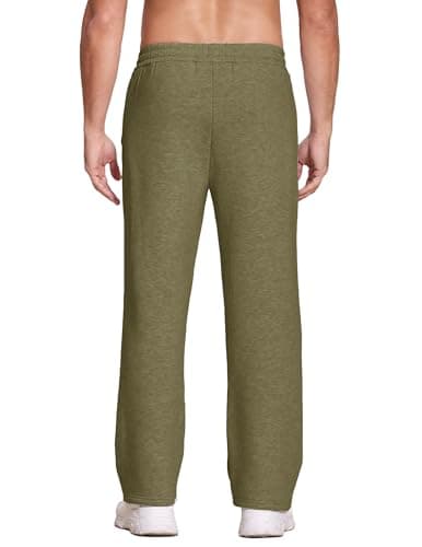 Deyeek Men's Fleece Sweatpants Open Bottom Gym Sweats Baggy Cotton Sweat Pants for Men Straight Leg Sweatpants with Pockets Green - Thumbnail 2