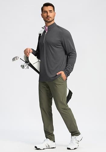 Obla Golf Quarter Zip Pullover for Men Mock Neck Sweatshirt Lightweight Sun Protection Men's Long Sleeve Golf Shirt (Dark Grey Melange_XXL) - Thumbnail 6