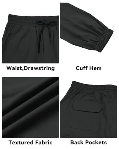 DISLANBO Mens Jogger Pants Casual Lightweight Cargo Pants Drawstring Elastic Waist Tapered Leg Pants with Pockets Black S - Thumbnail 4