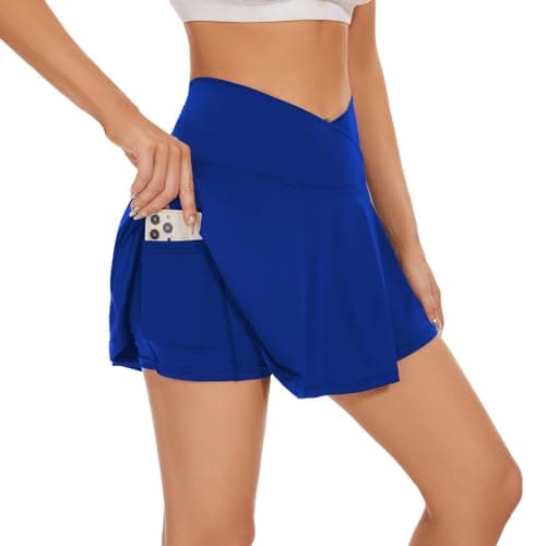 bpbtti Womens Pleated Tennis Skirt Crossover Golf Skorts Skirts with Pockets Activewear Summer Workout Running Shorts (Royal Blue, S) - Image 1