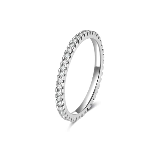 Silver Rings For Women, 18k White Gold Plating And Featuring Round Cubic Zirconia (Cz) Stones, These Stackable Rings Make Exquisite Thoughtful Gifts Special Occasions Such As Birthdays And Weddings - Image 1