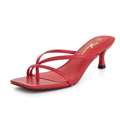 Athlefit Kitten Heels for Women Square Open Toe Strappy Flip Flop Heels Sexy Party Dress Shoes Thong Heeled Sandals Red Size 11 - Image 1