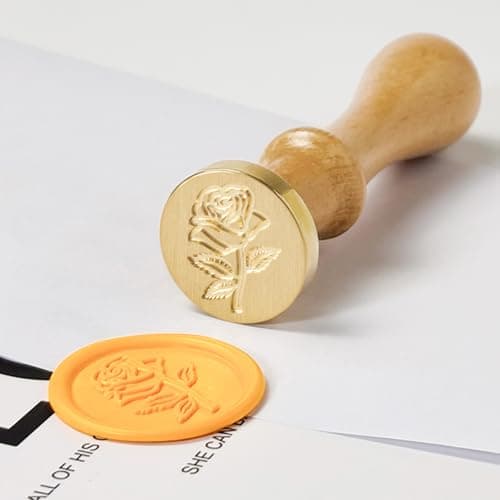 Pilloze Rose Wax Seal Stamp, 3D Embossed Relief Carving Brass Head and Wood Handle for Wax Seal Stamp Kit, Decor for Thanksgiving Card/Envelope/Gift Wrap/Wedding Invitation