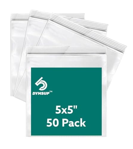 50 Pack Clear Small Plastic Ziplock Bags - 6 Mil Durable Heavy Duty Zipper Bags - Various Sizes (4X4,4X5,5X5) - Resealable Poly Bags for Jewelry Snack Candy Pills & Small Business Packaging (5X5) - Image 1