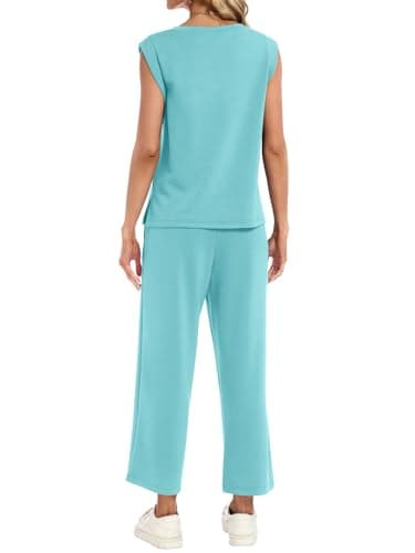 YOKGO Two Piece Sets for Women Summer Outfits V Neck Lounge Sets Business Casual Vacation Travel Matching Set - Thumbnail 6