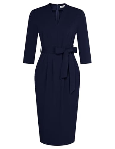 GRACE KARIN Business Dresses for Women 3/4 Sleeve V Neck Sheath Dress Navy Blue Warp Work Dress Slim Classy Formal Church Dresses for Women M - Image 1