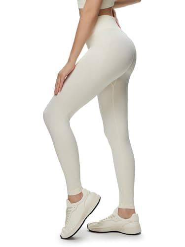 NANJI Seamless Leggings for Women - Scrunch Butt Lifting No Front Seam Mid Waist Squat Proof Active Workout Gym Yoga Pants (Large, Cannoli Cream) - Image 1
